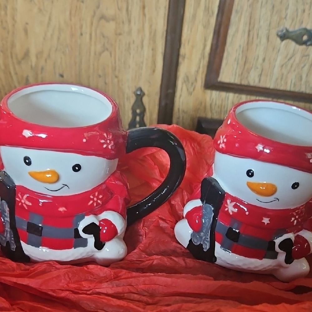 Charming Snowman Mugs - Red and Black
